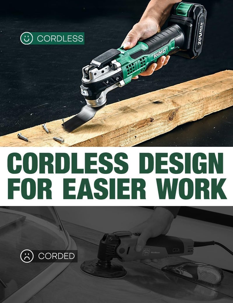 KIMO 20V Cordless Oscillating Tool Kit with 26-Pcs Accessories, Max 21000 OPM, 6 Variable Speed & 3° Oscillating Angle, Battery Powered Oscillating Multi-Tool for Cutting Wood/Nailing/Scraping/Sanding - Image 2